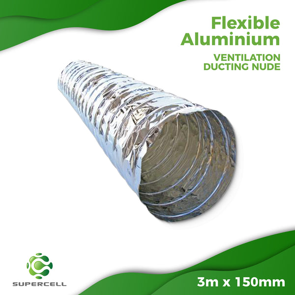 V 3m x 150mm FLEXIBLE ALUMINIUM  VENTILATION DUCTING NUDE - supercellnz